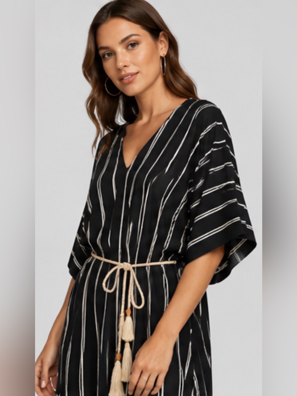 Black and White Striped V-Neck Beach Dress NWT . Made in USA - Picture 7 of 11